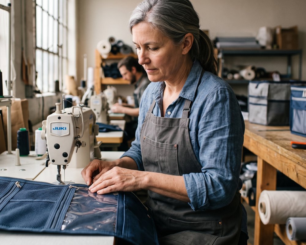Woman working at sewing machine